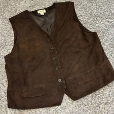 Vintage Talbots Brown Suede Leather Vest Women Size L Button Front
