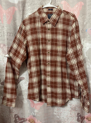 ABERCROMBIE & FITCH Slim Long Sleeve Button Down Shirt Sz XXL Brick Brown Plaid