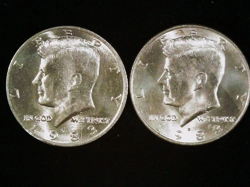 1983-P and D Kennedy Half Dollars (2 coins) AU++. Free Shipping!