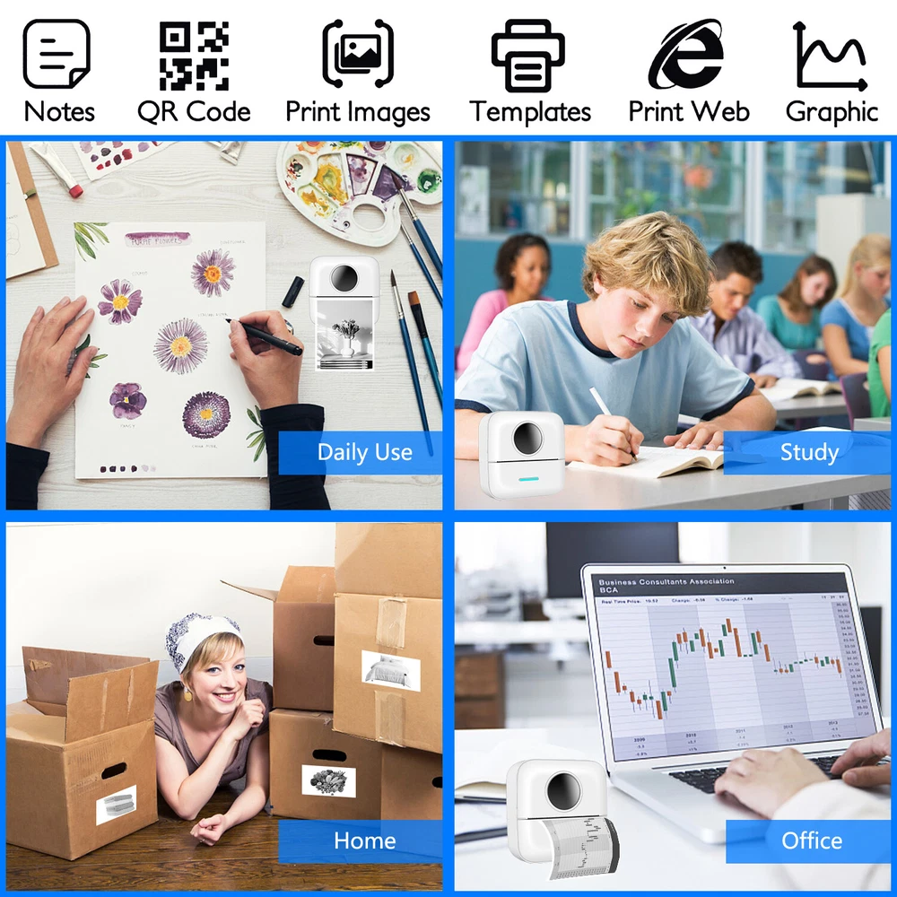 Mini Bluetooth Thermal Printer - Wireless Pocket-Sized Inkless Photo Printing Mini Bluetooth Thermal Printer - Wireless Pocket-Sized Inkless Photo Printing