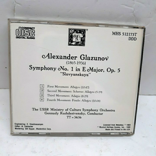 Alexander Glazunov Symphony No. 1 CD USSR Orch. Rozhdestvensky MHS 512173T - Imagen 2 de 4