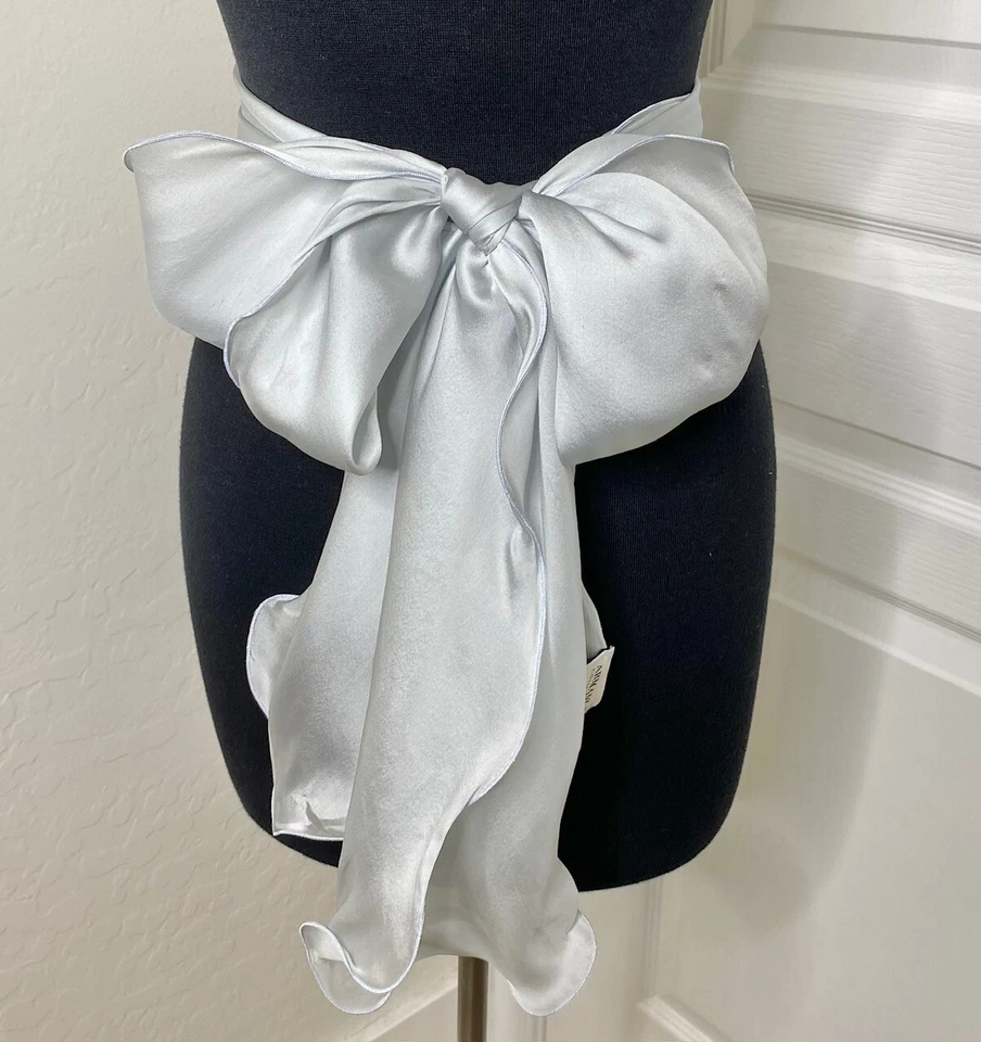 ARMANI Collezioni Silver Light Blue Silk Lattice Rolled Edge Trim Scarf Shawl - Image 3 of 4