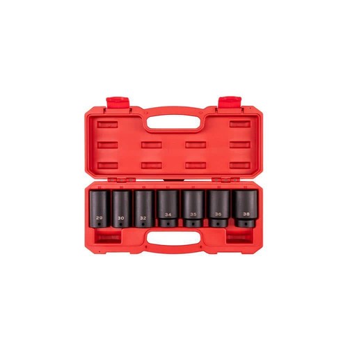 Tekton Impact Socket Set W/ Case 1/2" Deep 6-Point Axle Nut, 7-Piece (29-38 Mm)