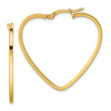 Italian 14k Yellow Gold Polished 1.6mm x 33mm Squared Tube Heart Hoop Earrings