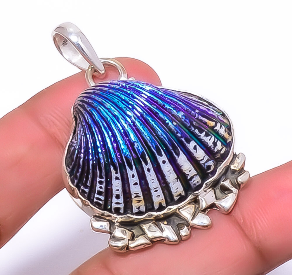 Titanium NautiluShell Handmade Gemstone 925 Sterling Silver Pendant 1.95
