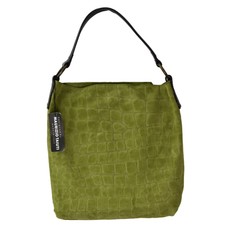 Maurizio Taiuti Leather Tote Shoulder Bag Embossed Green Suede Made In Italy