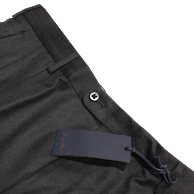 Zanella Platinum NWT Pleated Dress Pants Size 36 US Bennett Solid Dark Gray Wool