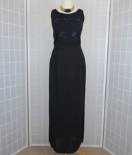 Wallis Maxi Dress Size 10 Black Beaded Crossover Straps Back Slit Vintage 90s