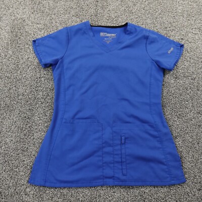 Greys Anatomy Shirt Womens XS Blue Active Scrub Top Medical Nursing Healthcare
