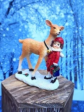 Ashland  Christmas Tiny Treasures, Girl with Deer  Village Figurine Resin NEW