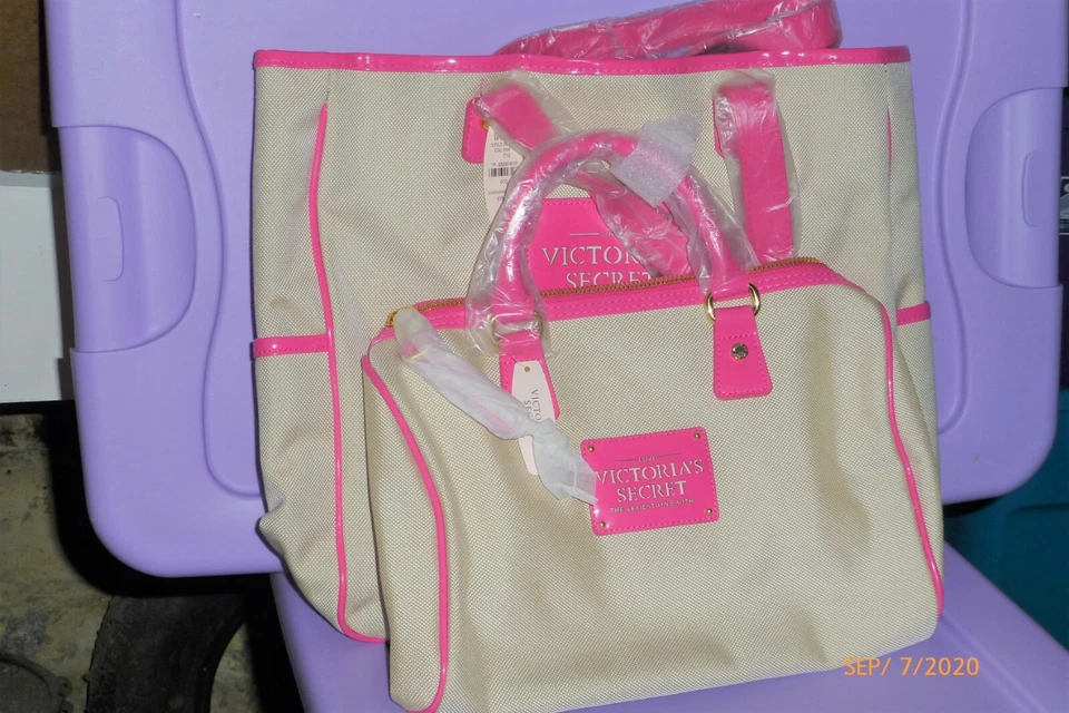 VICTORIA'S SECRET 托特包 MAKEUP CASE 钱包 手袋 复古 罕见 全新 2 件套 — 第 2/4 张图片