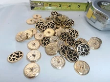 Lot Of 50 Vintage metal gold tone black enamel 7/8" across shank sewing Buttons