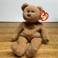 RARE Ty Curly The Beanie Baby Brown Bear Stuffed Animal