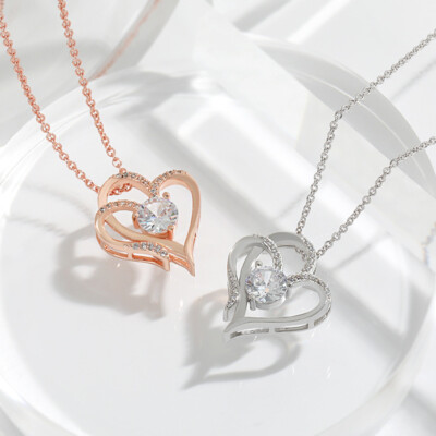 Eleganter kreativer Herzanhänger Damen Diamanten mit Halskette