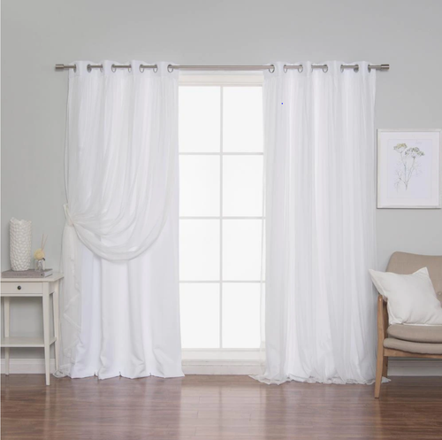 White Tulle Grommet Overlay Blackout Curtain - 52 in. W x 96 in. L (Set of 2) - Picture 5 of 5