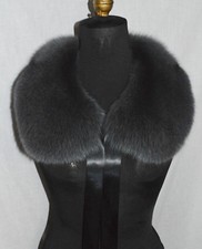 Real Grey Fox Fur Collar with Ribbon Detachable Gray New