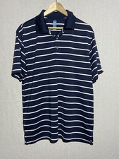 PGA Tour Shirt Mens Large Polo Blue Golf Short Sleeve Striped Comfort Polyester