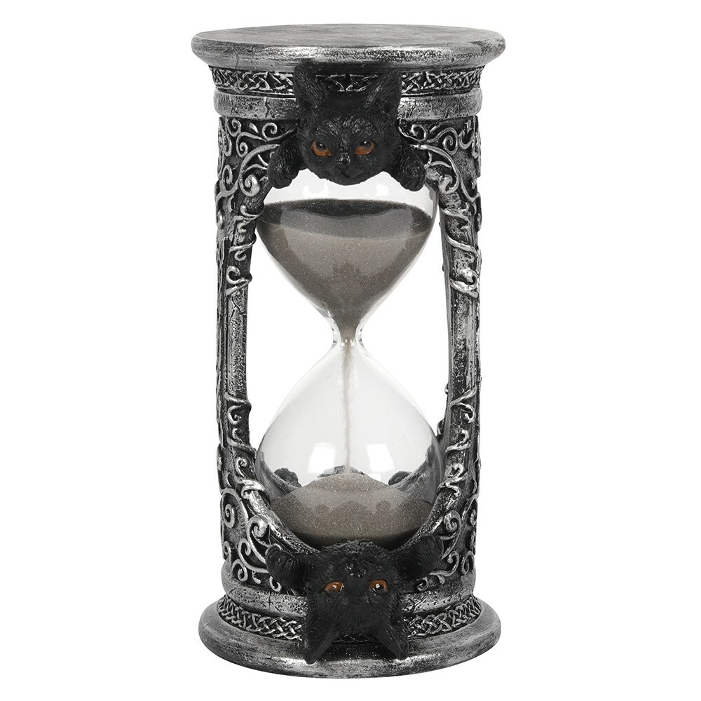 GOTHIC BLACK CAT HOURGLASS TIMER RESIN ORNAMENT PENTAGRAM WITCH KNOT SAND CLOCK