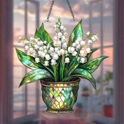 Vintage Maiglöckchen Blumen Sonnenfänger Buntglas Optik Deko Geschenk