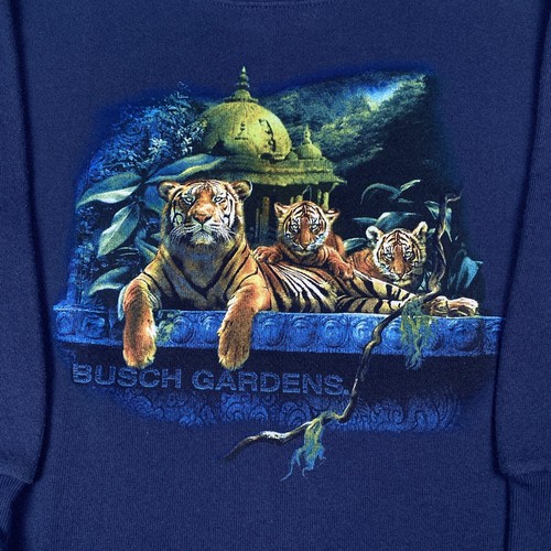Vintage 90s Busch Gardens Sweatshirt Youth Size Medium Blue Tultex Nature Tigers - Picture 5 of 9