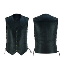 Men's Biker Real Leather Vest, Side Laces with Concealed Gun Pocket Motorcycle
