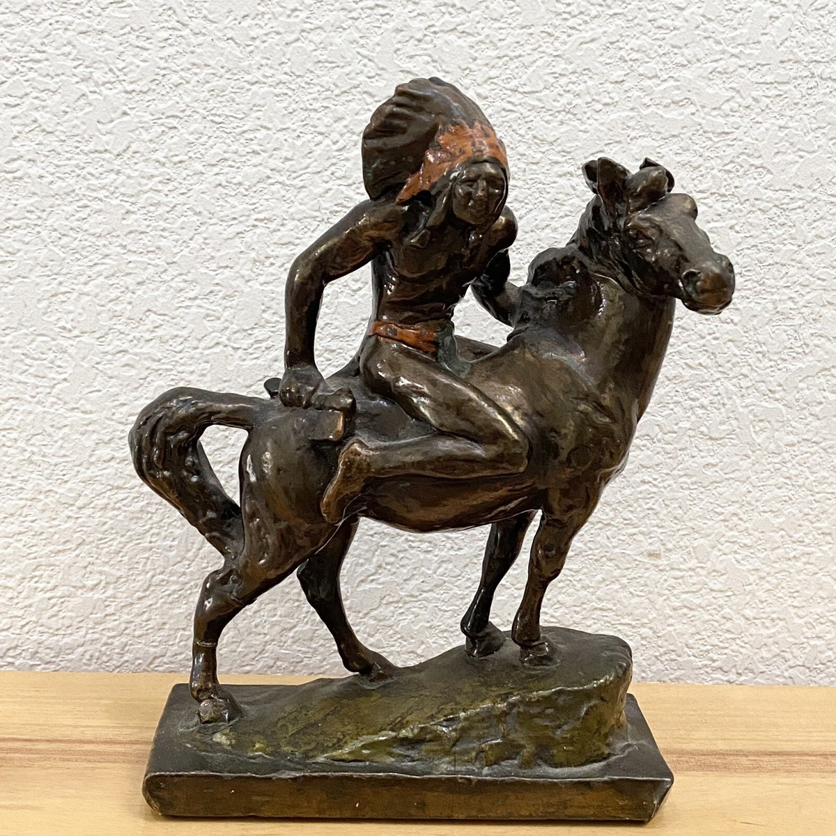 Vintage Paul Herzel American Indian On Horse Bronze Clad 8.5