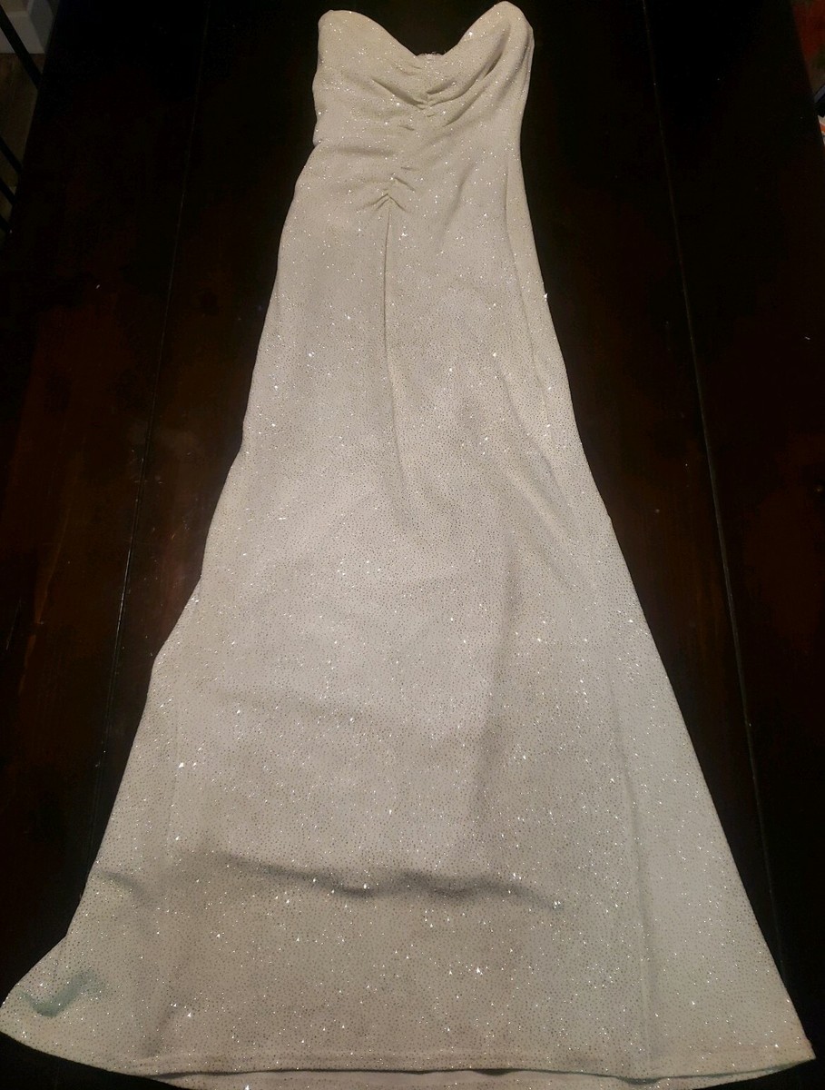 Vtg Jessica McClintock white sparkly holiday wedding evening long dress sz4