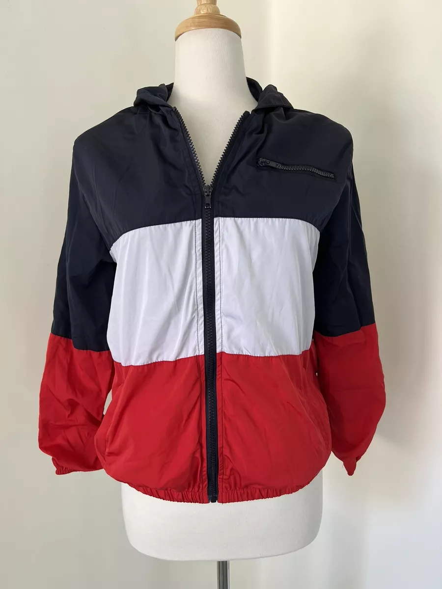 Brandy Melville Jacket Red White Blue Zip Up Windbreaker Hoodie