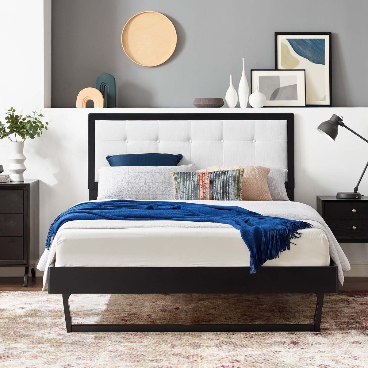 Modway Archie Wood Full Headboard - Black, Window Pane Design, Mid-Century Style, 56W X 22.5H Inches - View #2