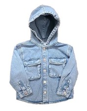 Zara Kids Unisex Hooded Light Wash Denim Jacket Snap Closure Pockets Size 4-5