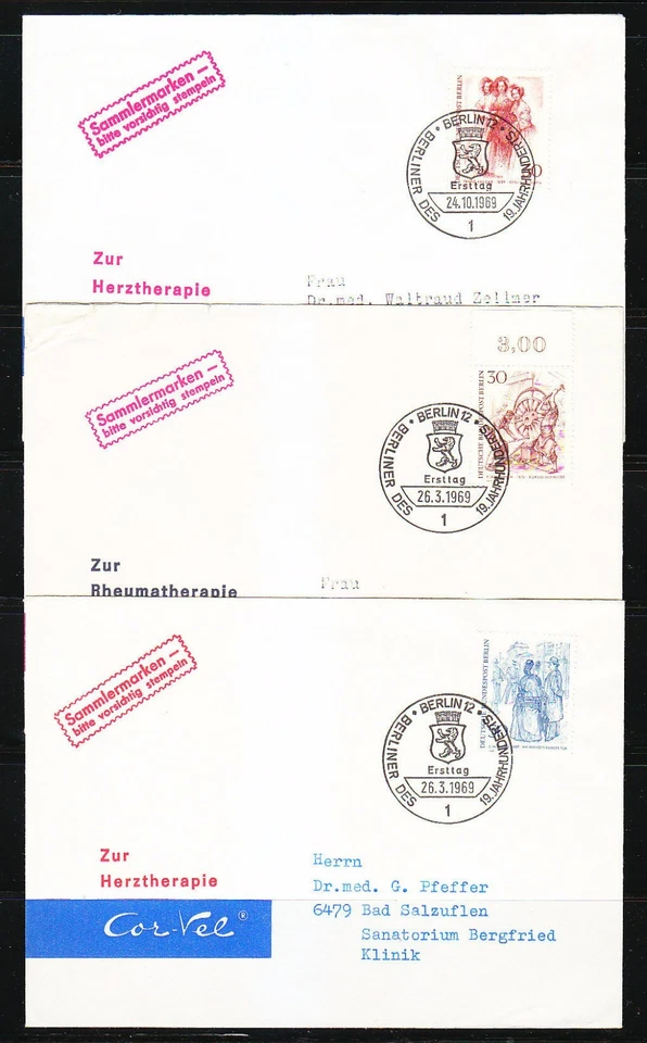 West Berlin 1969 complete set of used 6 FDC Mi 330-337 Sc 9N267-9N274 Berliners - Image 3 of 3