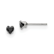 Stainless Steel Polished 4mm Black Heart CZ Stud Post Earrings