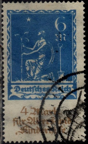 GERMANY 1922 - Used 6+4 Mk Charity Light Blue #DR2