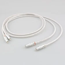 Pair Hi End 4N Pure Solid Silver Wire HIFI Audio Shielded RCA Interconnect Cable