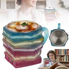 3D Bemalte Büchertasse Lackiertes Buch Becher Teetasse mit Bücherstapel-Motiv