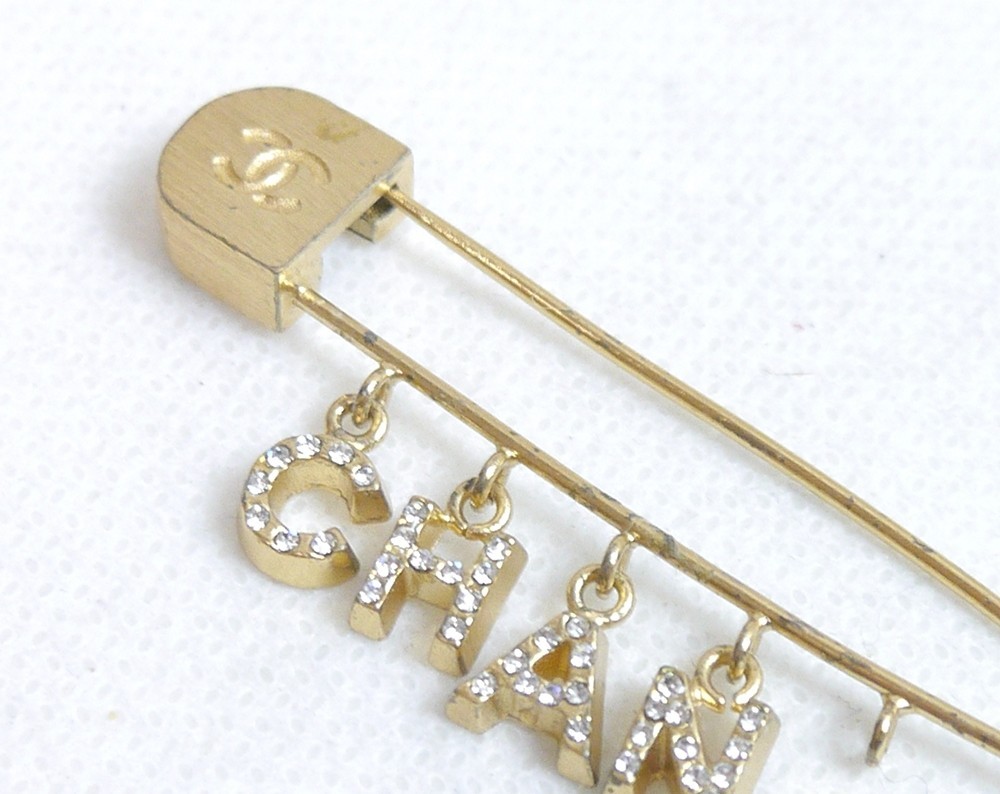 Authentic CHANEL Brooch logo safety pin Metallic #6315 | eBay