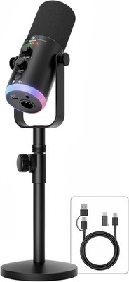 SquarockTek USB/XLR Dynamic Podcast Microphone with RGB Lighting, PC Gaming...