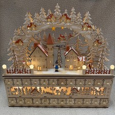 Wood LED Christmas Advent Calendar Village 24 Drawer Countdown Box w/Original Bx