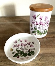 Vintage Portmeirion Botanic Garden Storage Jar Cyclamen and Matching Dish Set