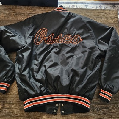 80s Grunge Hand Stitched Osseo Minnesota Bomber Button Up Working Jacket Size L