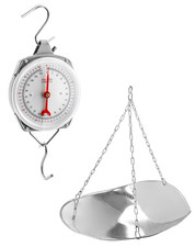 110lb Hanging Dial Scale w Scoop Chain Cradle Large Display Steel Silver Kitchen