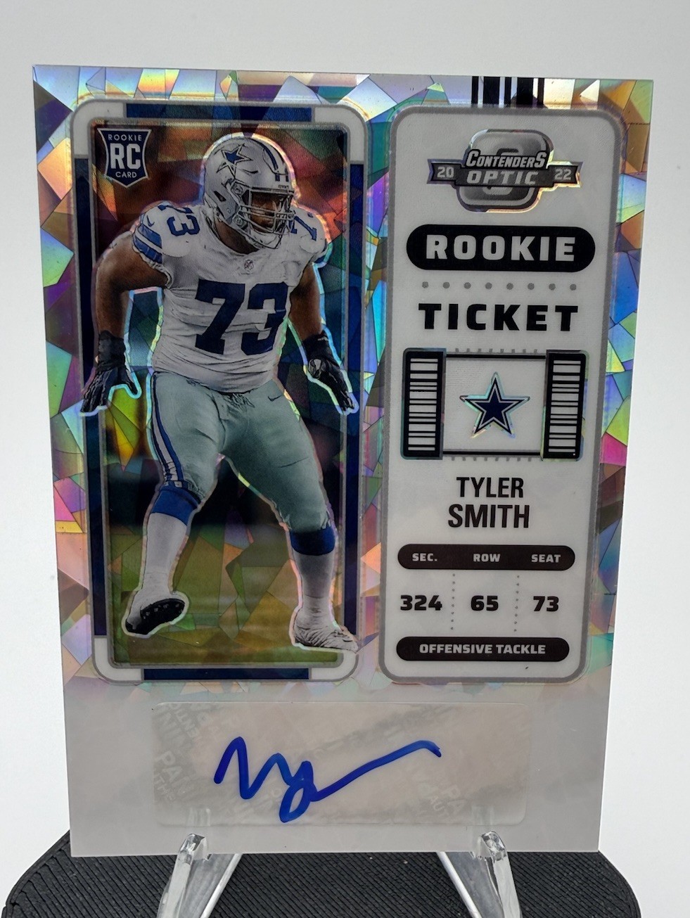 2022 Contenders Optic TYLER SMITH Rookie Ticket Auto Cracked Ice #/22 Cowboys