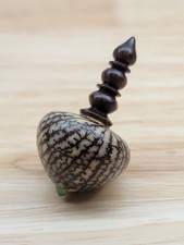 Artisan Tagua Nut Spinning Top Hand-Turned Exotic Wood Stem EDC Pocket Toy Marbl