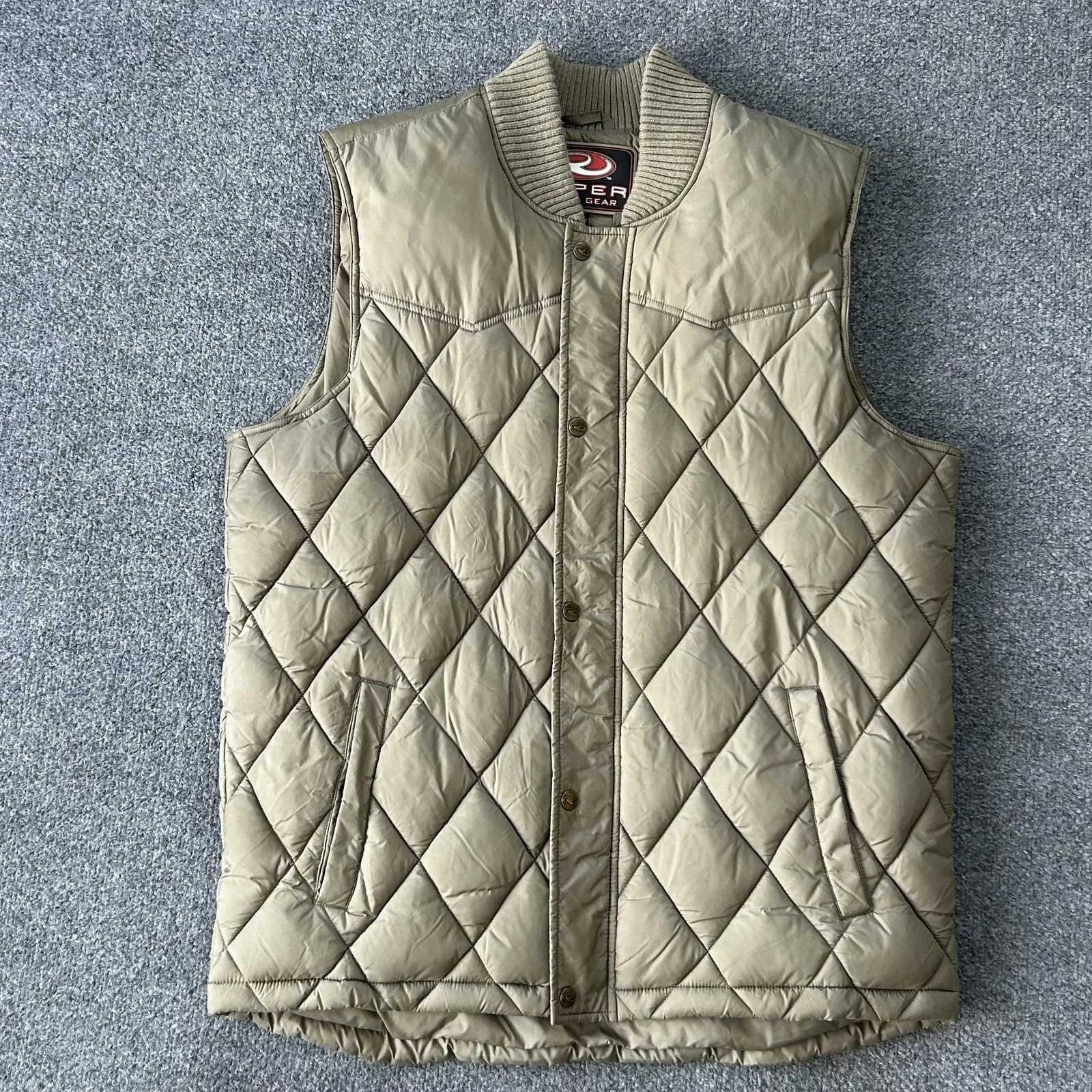 Roper Range Gear Vest Mens Large Tan Quilted Nylon Western Puffer Insulated