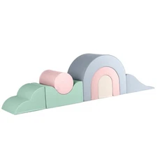 KIDKII Rainbow Play Set 7-Piece Foam Climbing & Motor Skill Play Kit, Pastel Mix