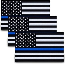 Reflective US Flag Stickers, Thin Blue Line American Flag Enforcement Officers