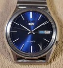 Vintage Mens Seiko 5 7009-4040 Day/Date Automatic 17 Jewel Blue Sunburst Dial