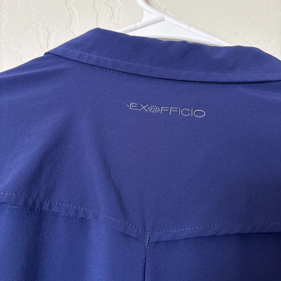 Рубашка женская Exofficio большая синяя фиолетовая активная Lt Wt на пуговицах нейлон карман на молнии - Изображение 4 из 4
