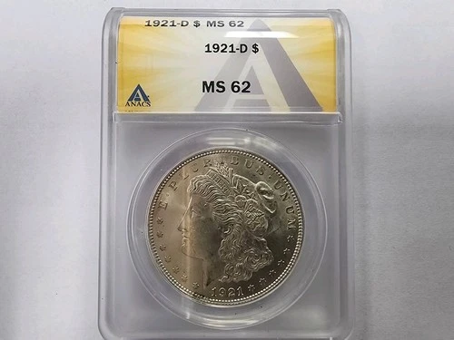 1921-D $1 ANACS MS 62 Morgan Silver Dollar, Miss Liberty Head Dollar, $1