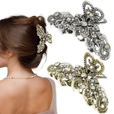 2 PCS Vintage Hair Claw Clips Rhinestone 2 Count Pack of 1 , Silver, Gold